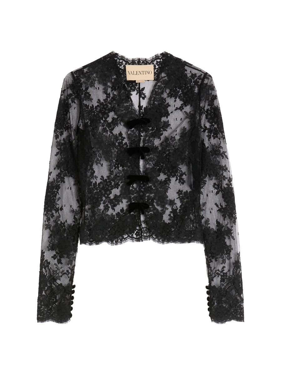 Valentino Women's Lace Shirt with Bows - Black - Size 8