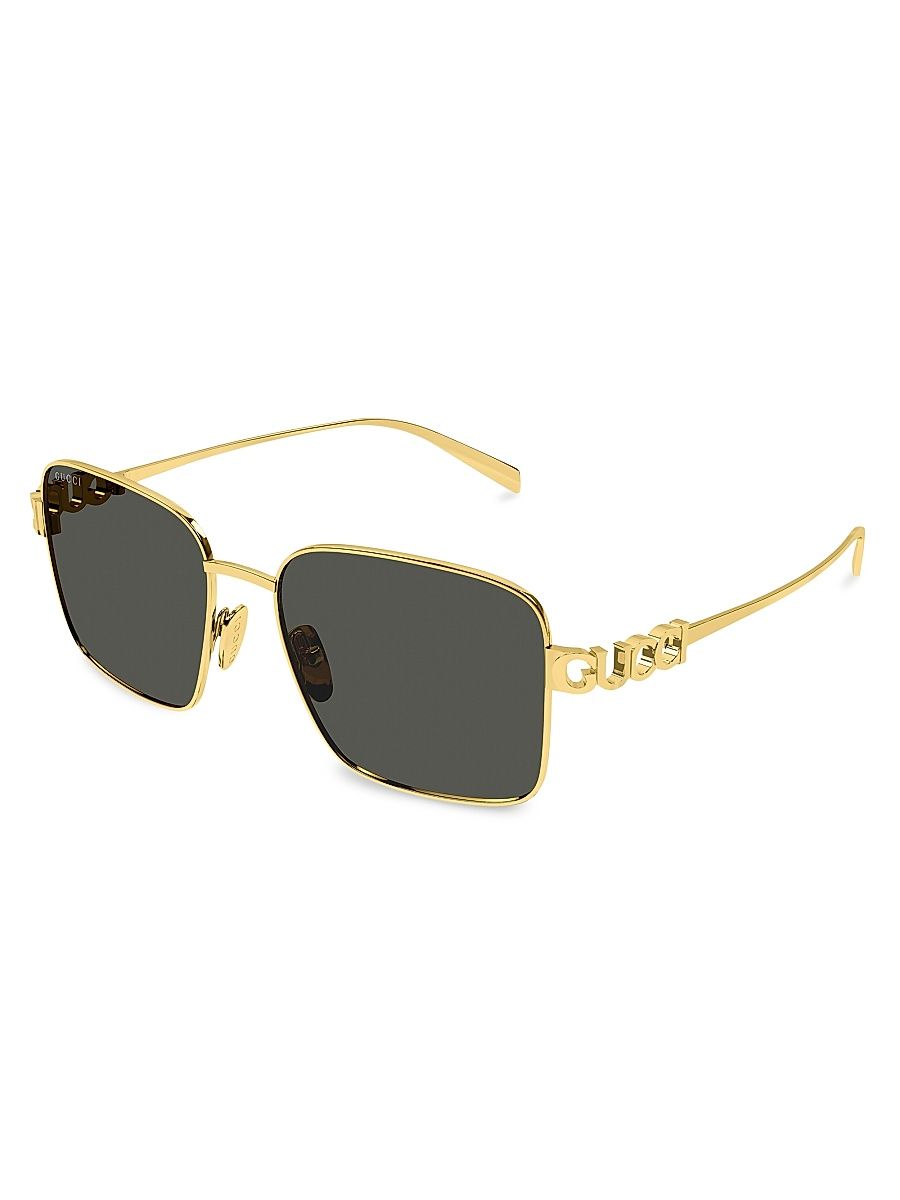 Women's Gucci Block Bending 54MM Square Sunglasses - Gold Black