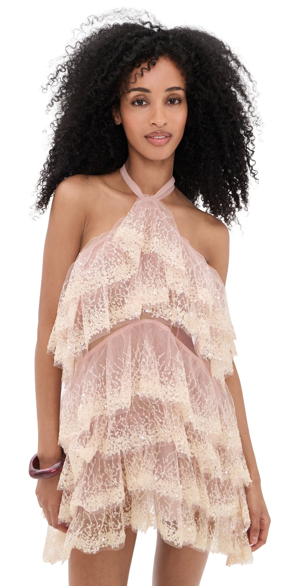 AKNVAS Angelica Ruffle Tiered Dress Nude 4