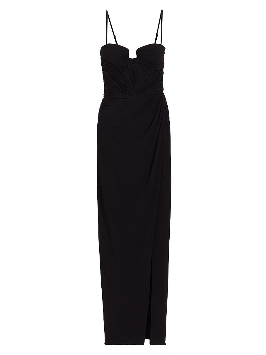 Women's Plunge-Neck Bow Wrap-Skirt Gown - Black - Size 12