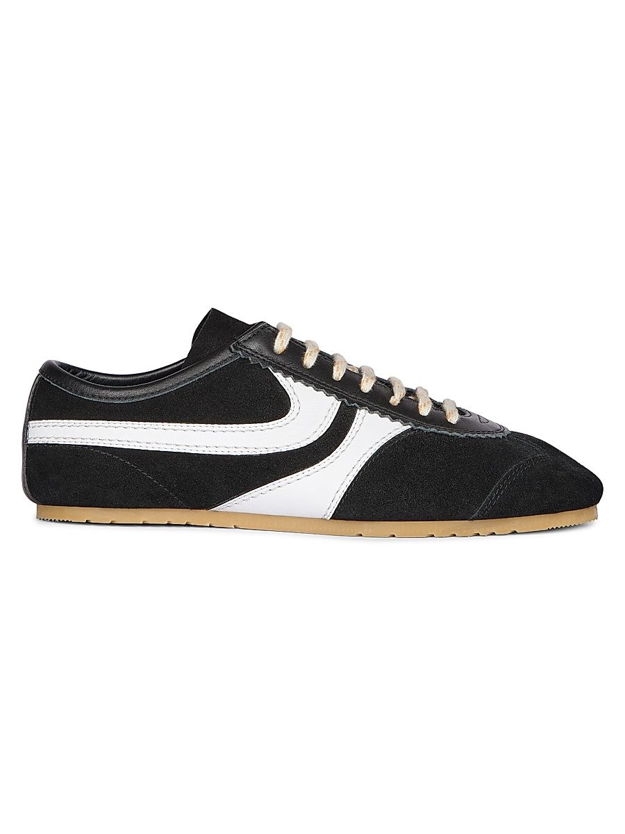 Women's Suede Low-Top Sneakers - Black White - Size 7