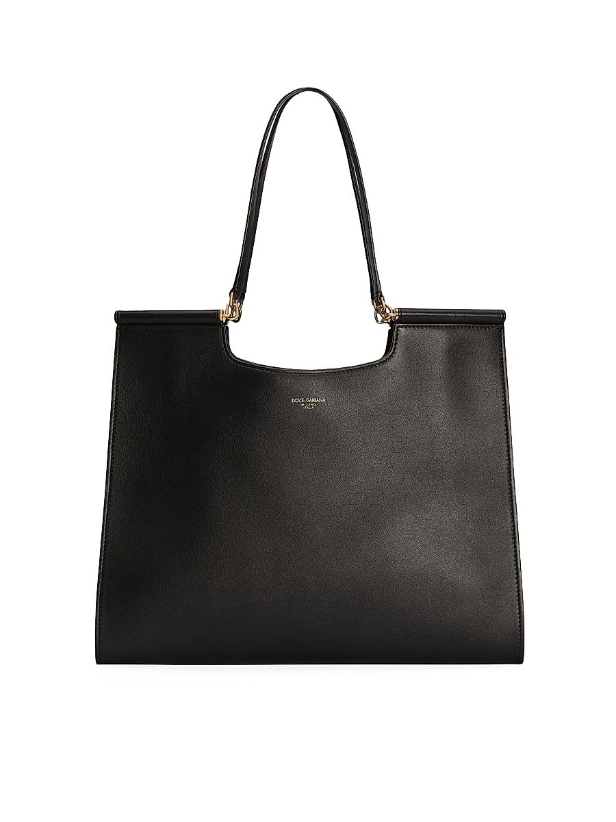 Women's Large Sicily Leather Shopper Tote - Black