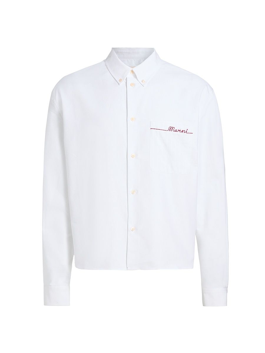 Men's Embroidered Cotton Oxford Shirt - Lily White - Size 44