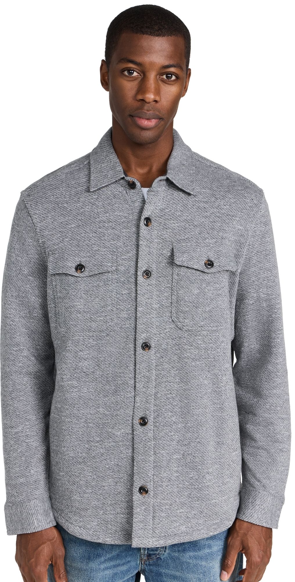 Faherty Inlet Knit Shirt Jacket Medium Grey Melange L