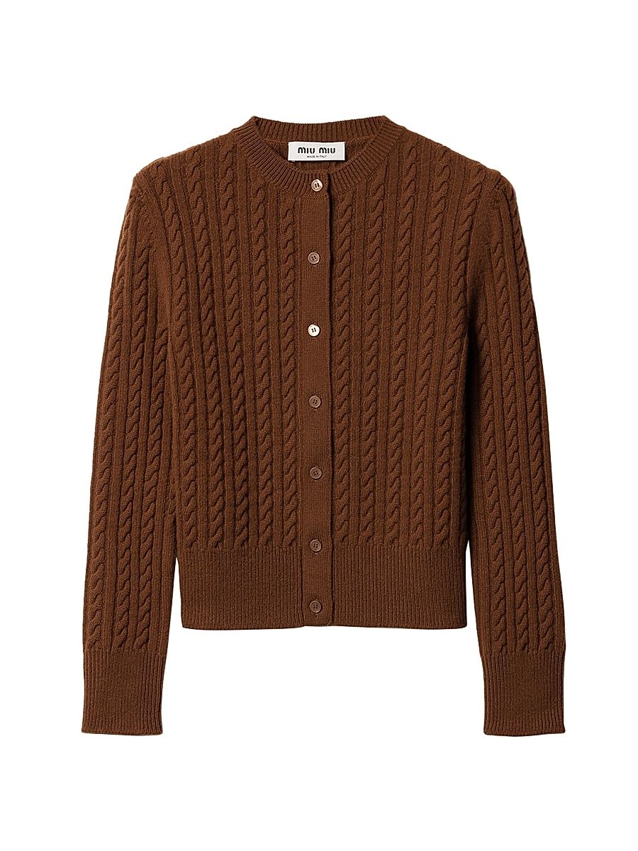 Women's Cable-Knit Cashmere Cardigan - Brown - Size 2