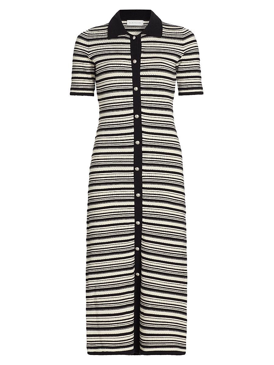 Women's The Lucine Striped Short-Sleeve Sweaterdress - Noir With Ivory - Size XL