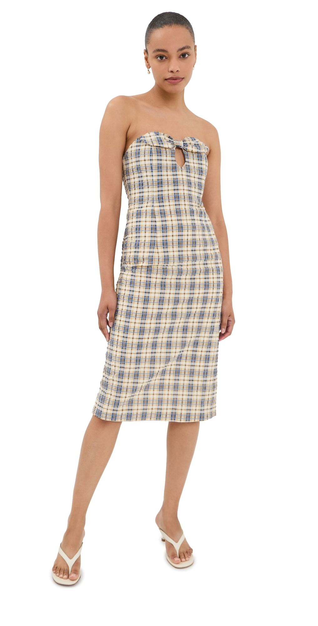 Bernadette Charlotte Dress Blue/Beige Seersucker Check 42