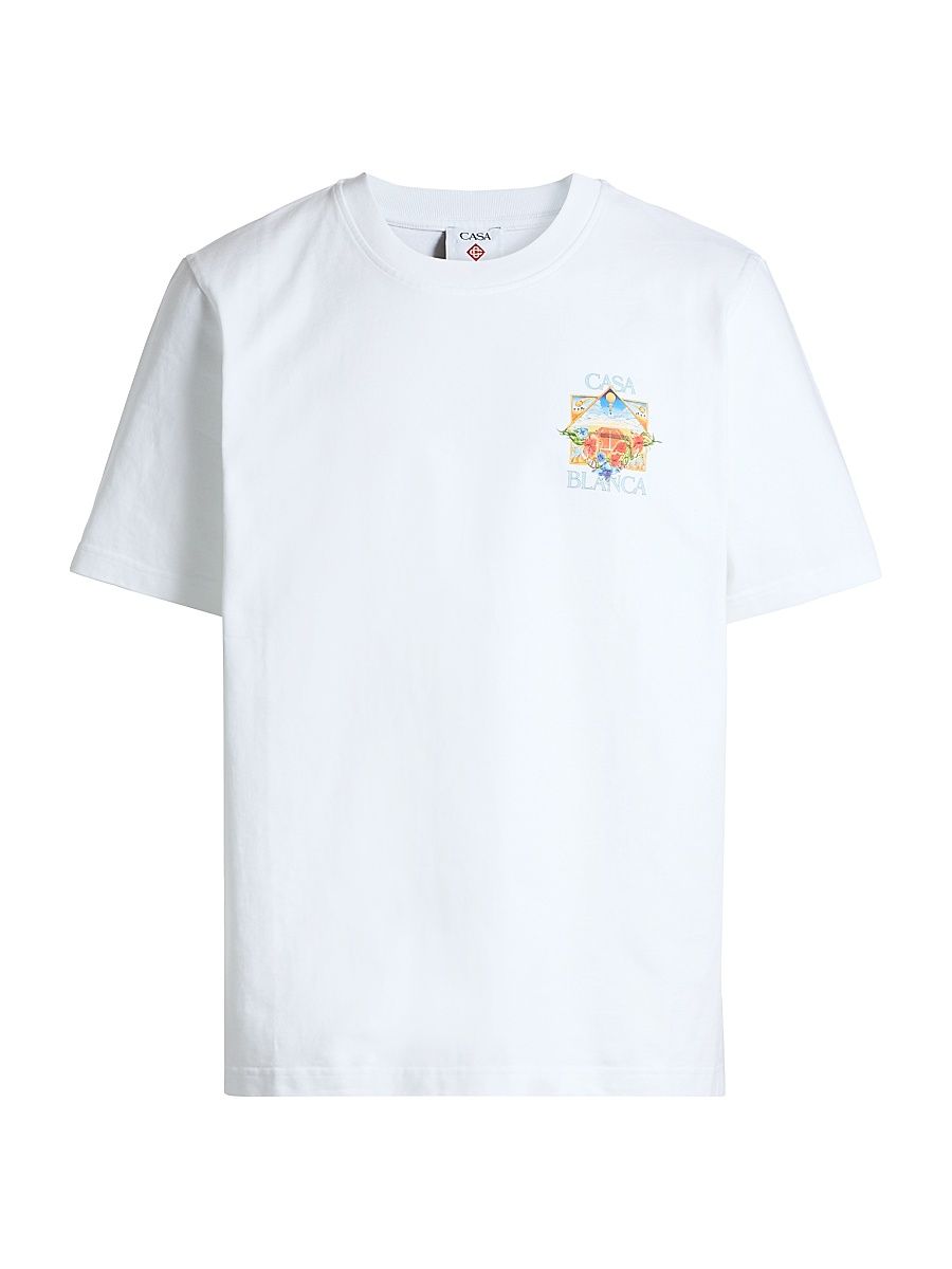 Men's Tennis Landscape Cotton T-Shirt - Bright White Jersey - Size XXL