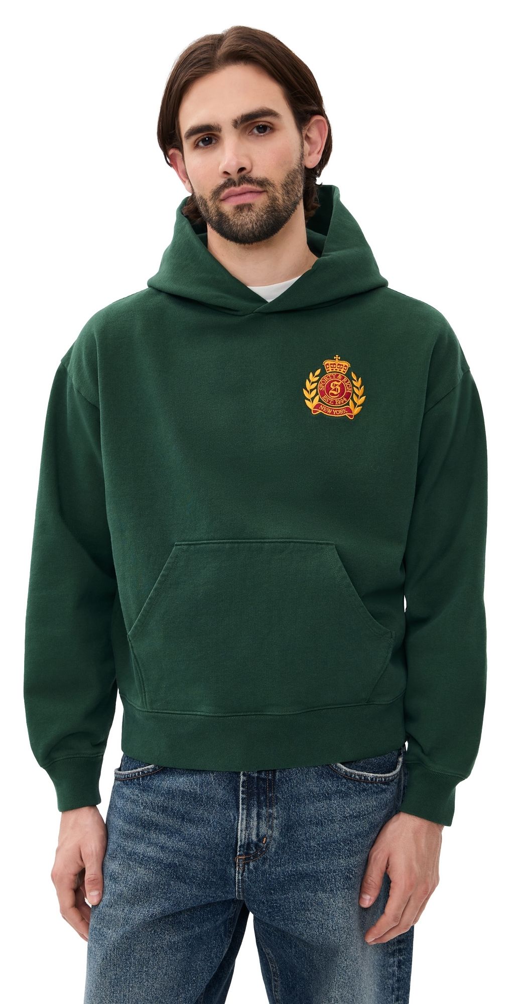 Sporty & Rich NY Crest Embroidered Hoodie Forest S