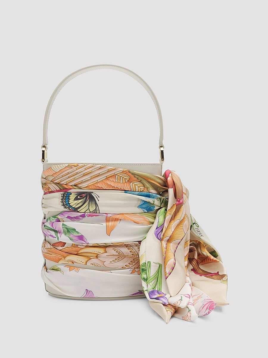 Women's Scarf-Wrapped Mini Leather Bucket Bag - Floreale