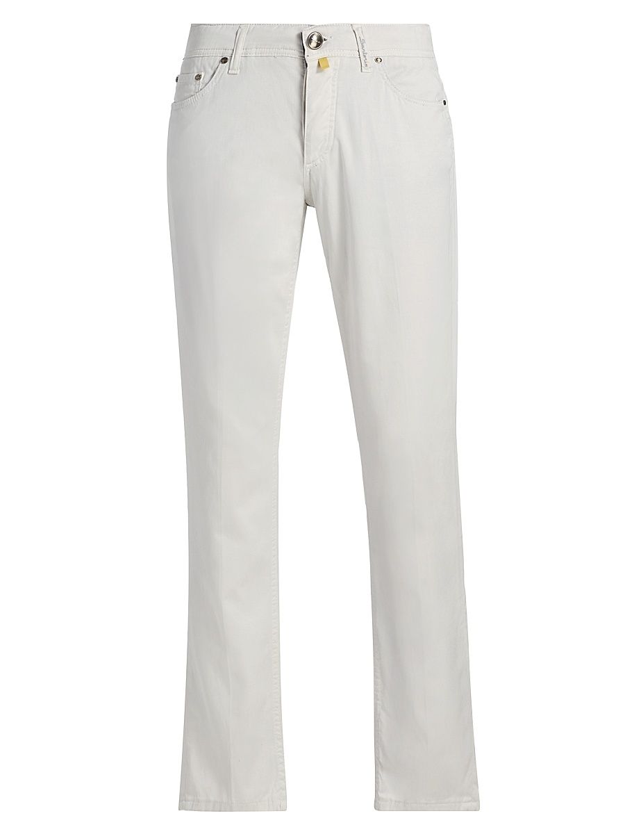 Men's Cotton-Blend Slim-Leg Trousers - Optical White - Size 42
