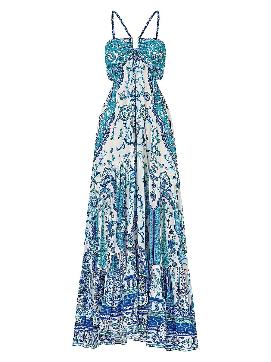 Women's Floral Silk Maxi Dress - Isnik Lullaby - Size Medium