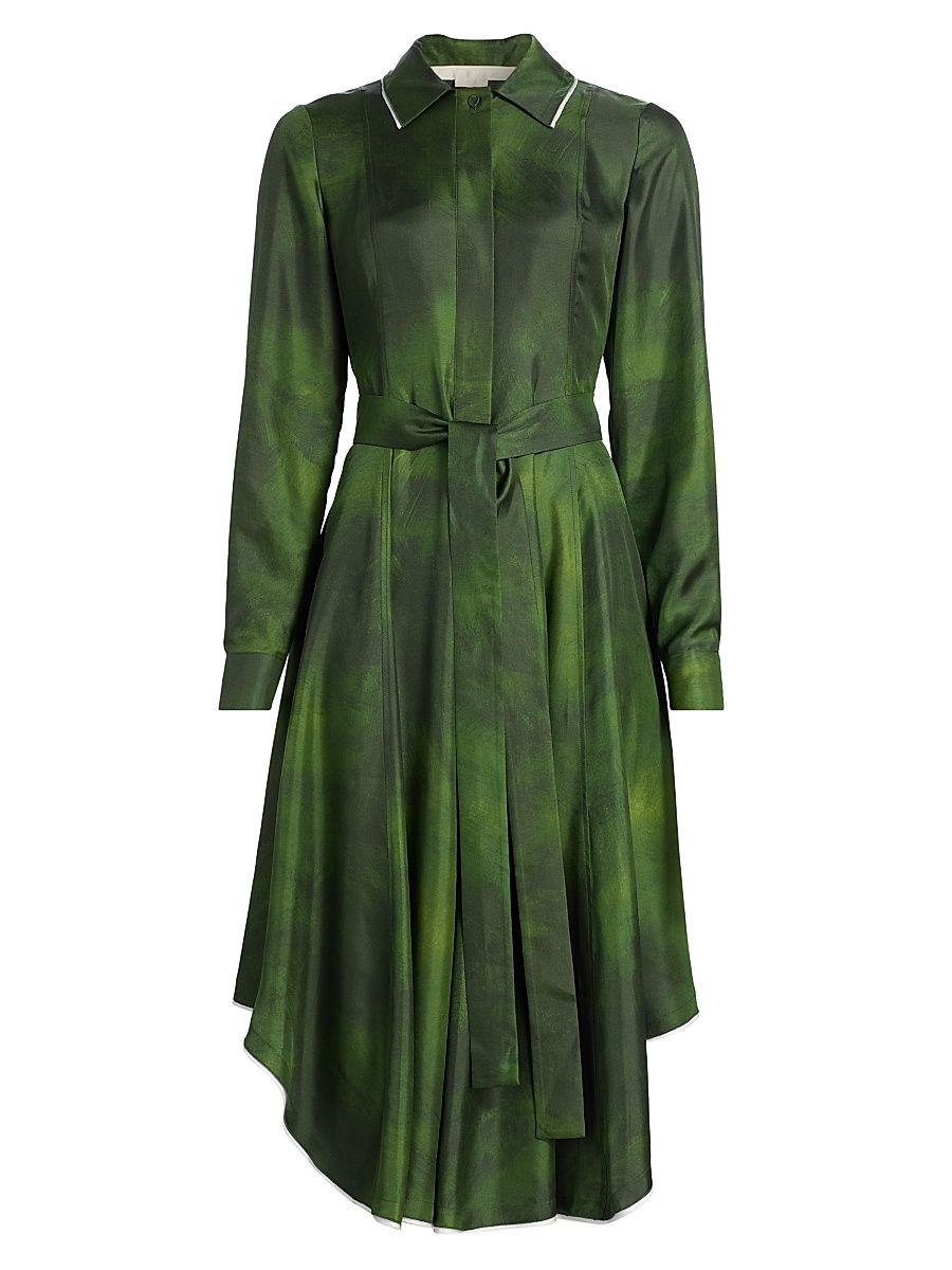 Women's Smudged Canvas Silk Twill Shirtdress - Dark Fern - Size 12
