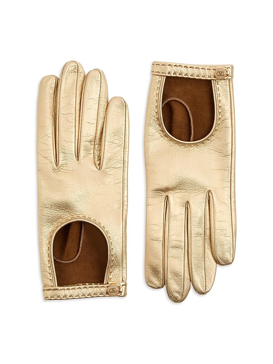 Women's Vlogo Signature Laminated Nappa Gloves - Gold - Size 17