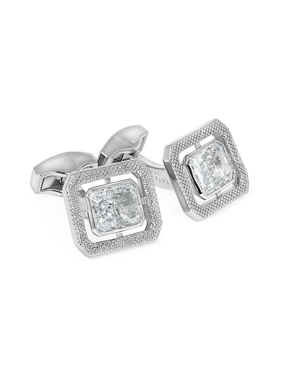 Men's RT Rhodium-Plated Stainless Steel & Cubic Zirconia Halo Cufflinks - Clear