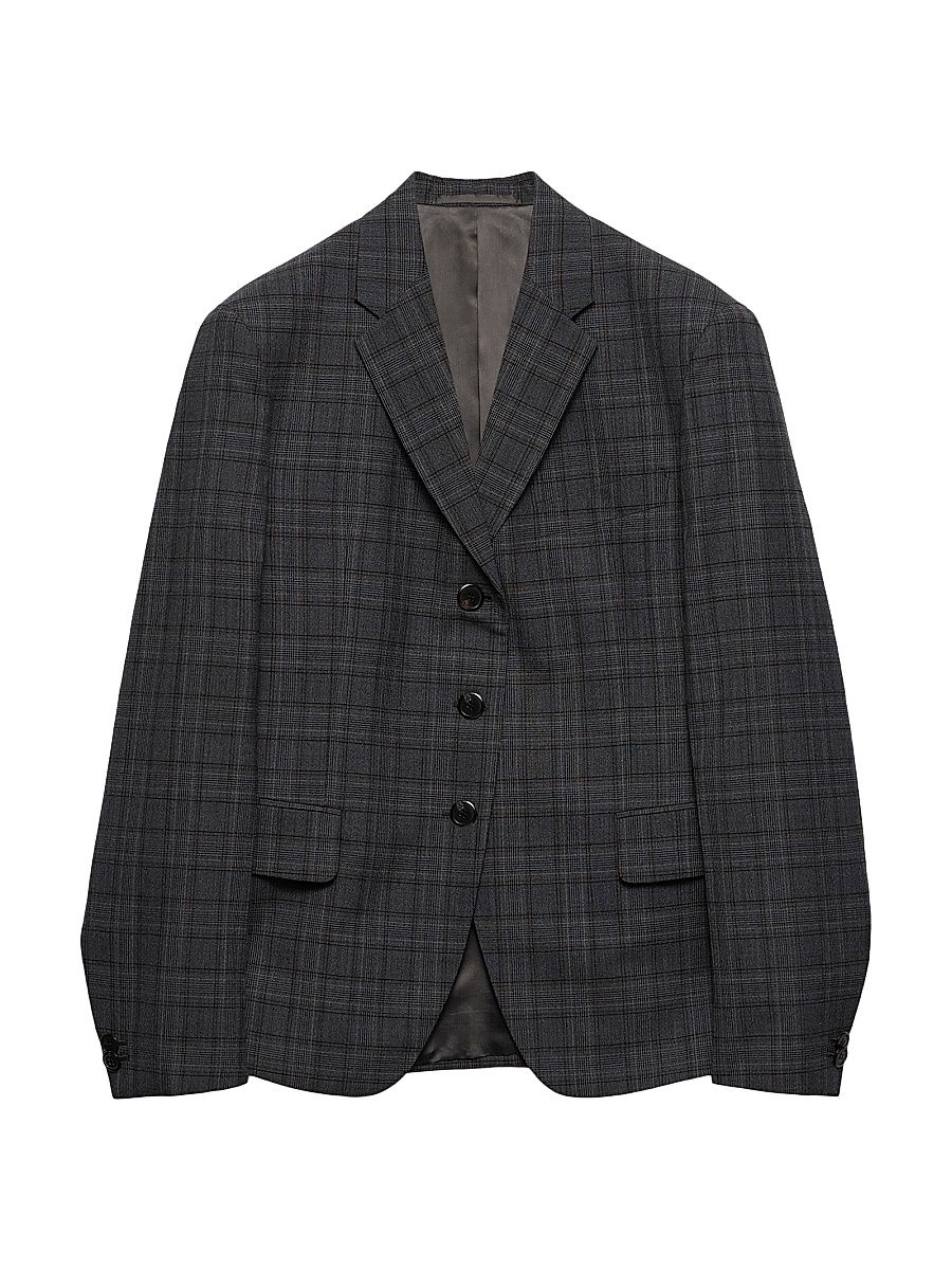 Women's Single-Breasted Prince of Wales Checked Wool Jacket - Dark Grey - Size 6