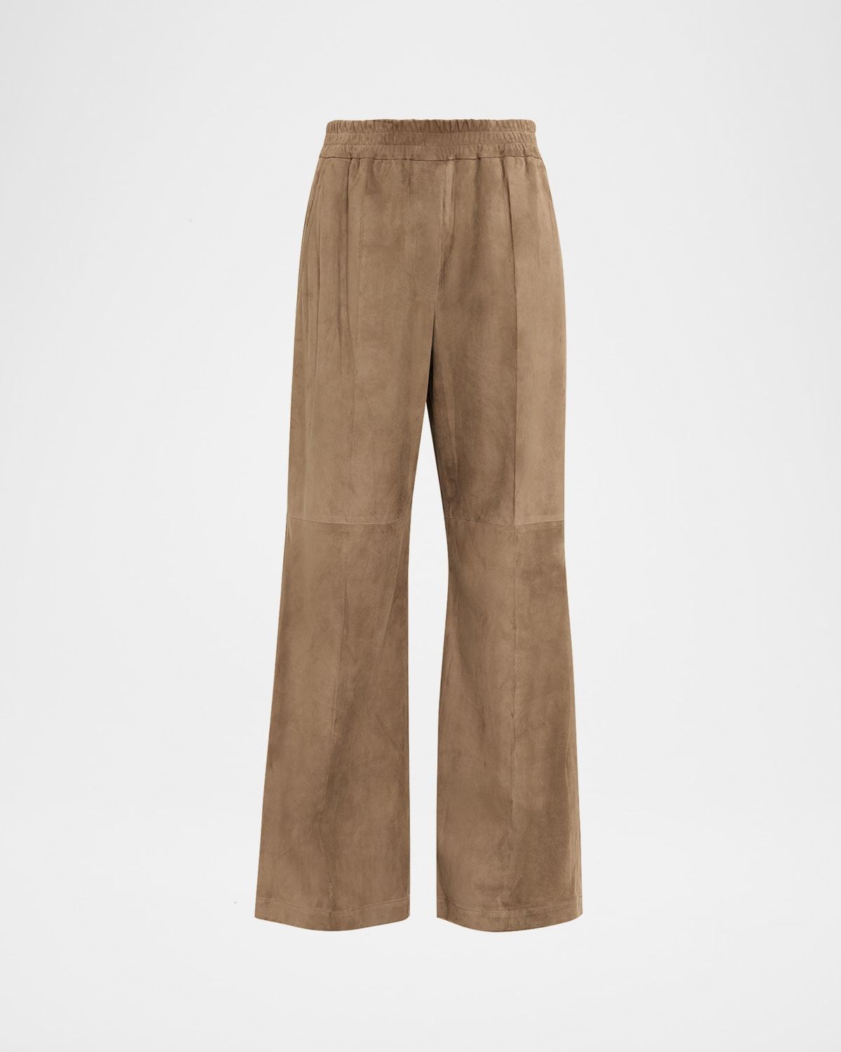 Suede Wide-Leg Pull-On Trousers