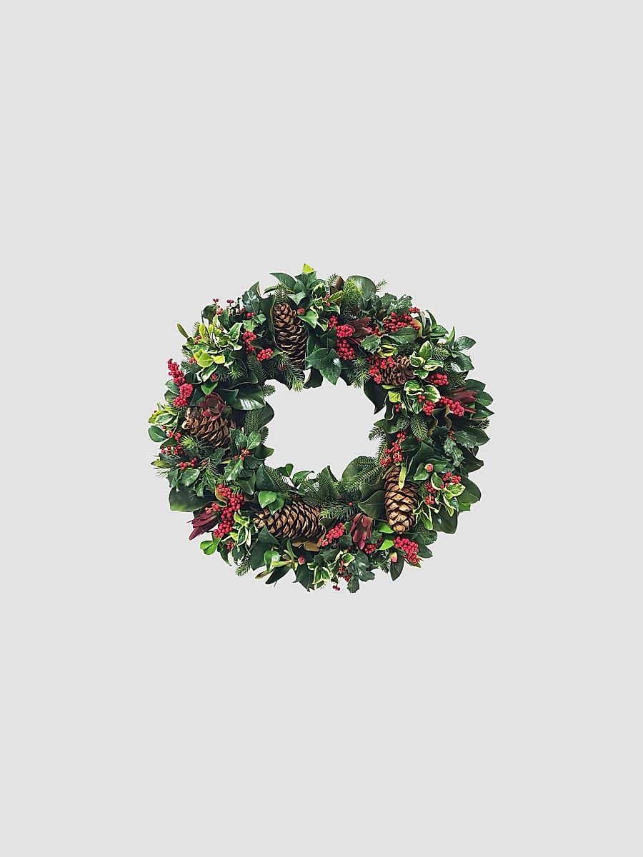 Artificial Ilex/Pine Cone Wreath