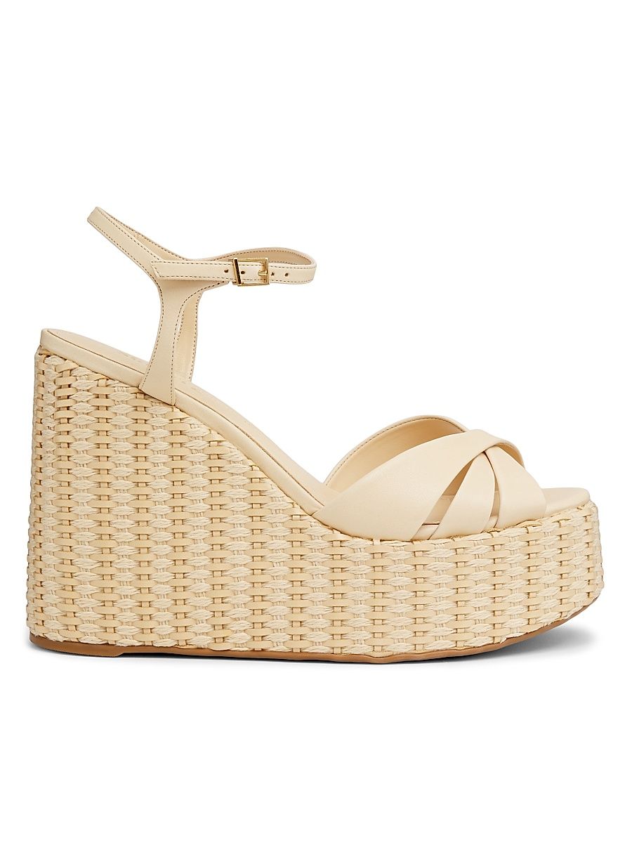 Women's Keefa 125MM Leather Platform Wedge Sandals - Natural - Size 10.5