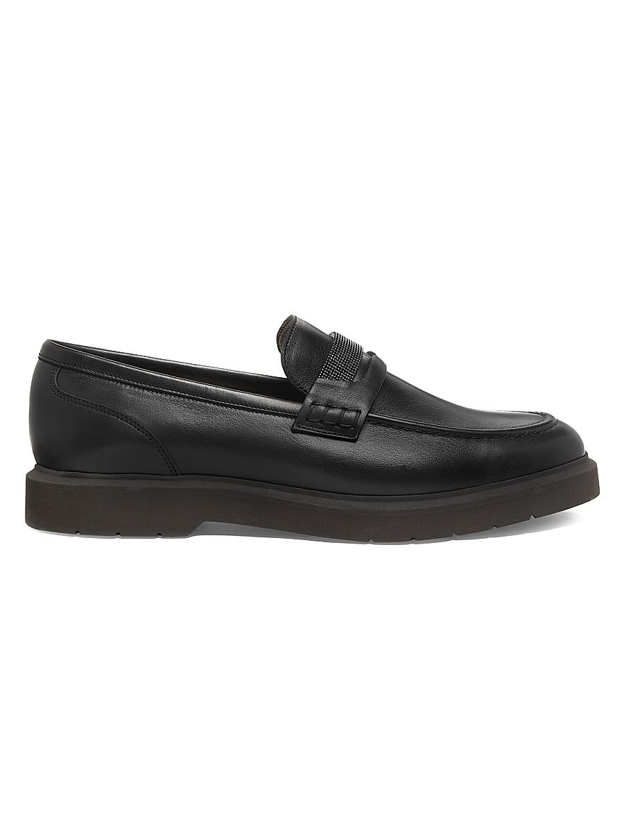 Women's Leather Penny Loafers - Nero - Size 11
