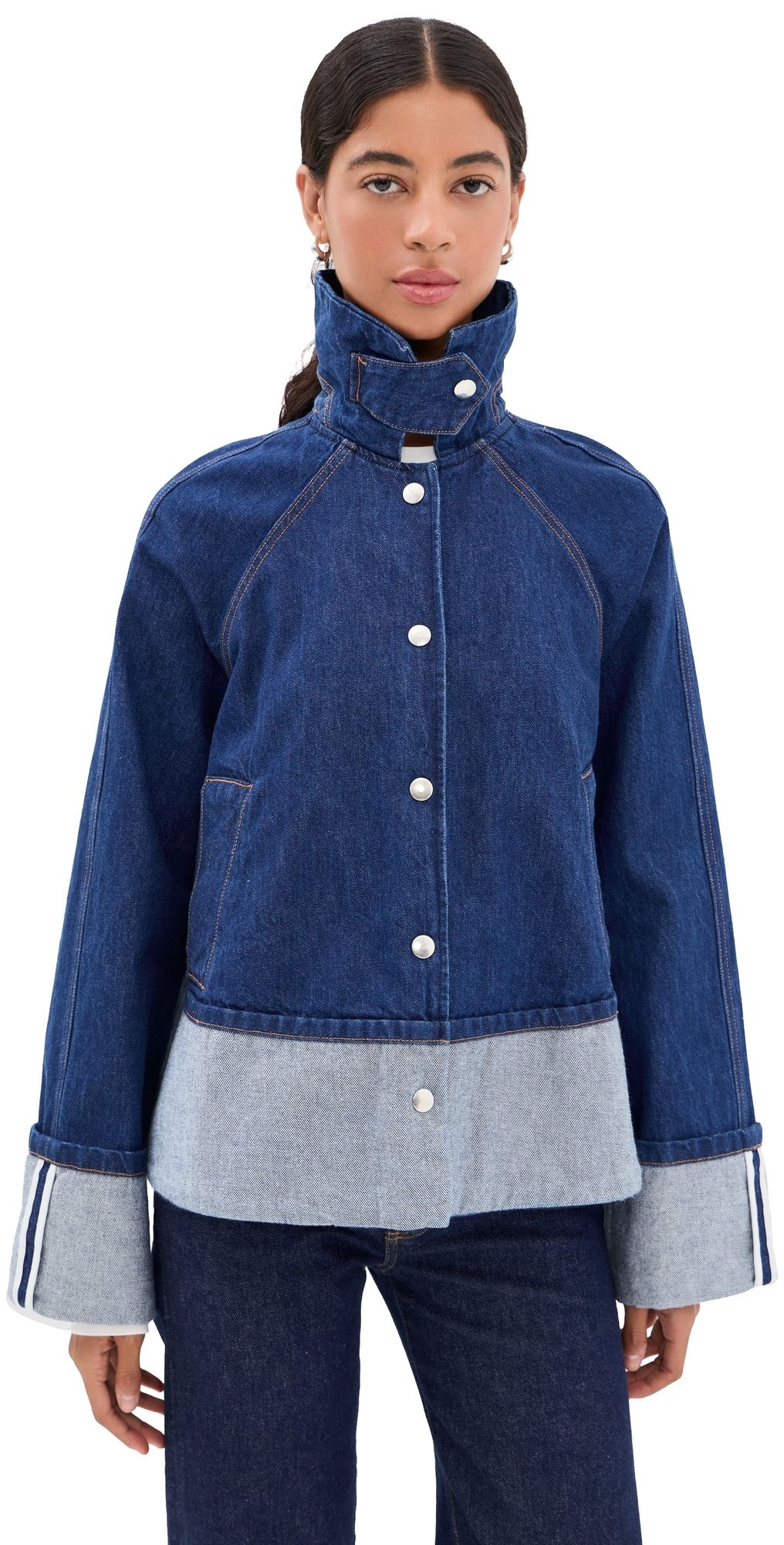 Brandon Maxwell The Wells Trapeze Denim Jacket Indigo XS