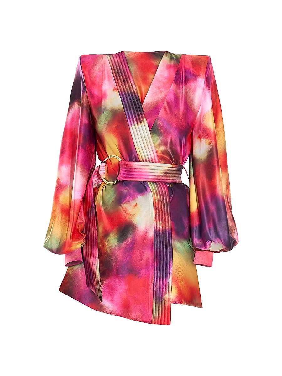 Women's Cala Conta Tie-Dye Satin Tie-Waist Minidress - Size 14