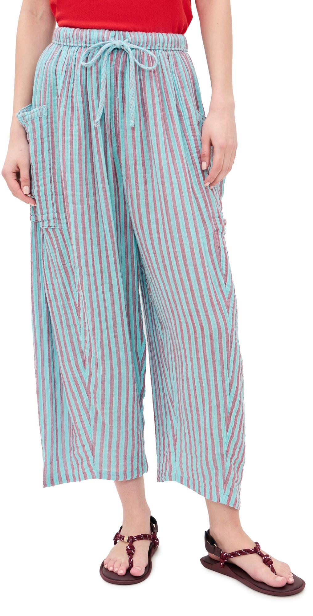 Free People Striped Quinn Pants Prep Rouge Combo XL