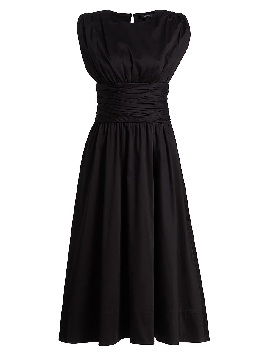 Women's Evangeline Ruched Stretch-Cotton Midi-Dress - Jet - Size 10