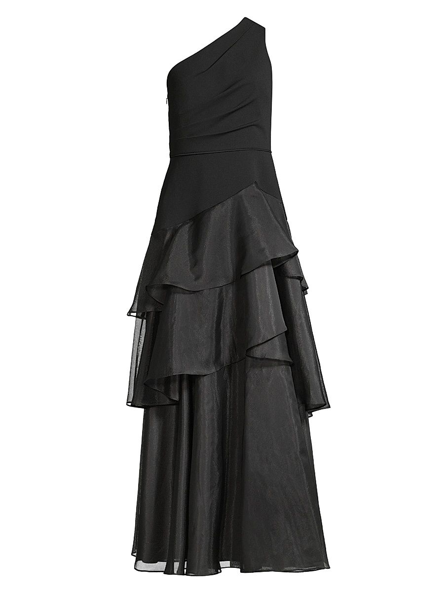 Women's One-Shoulder Tiered Gown - Black - Size 4