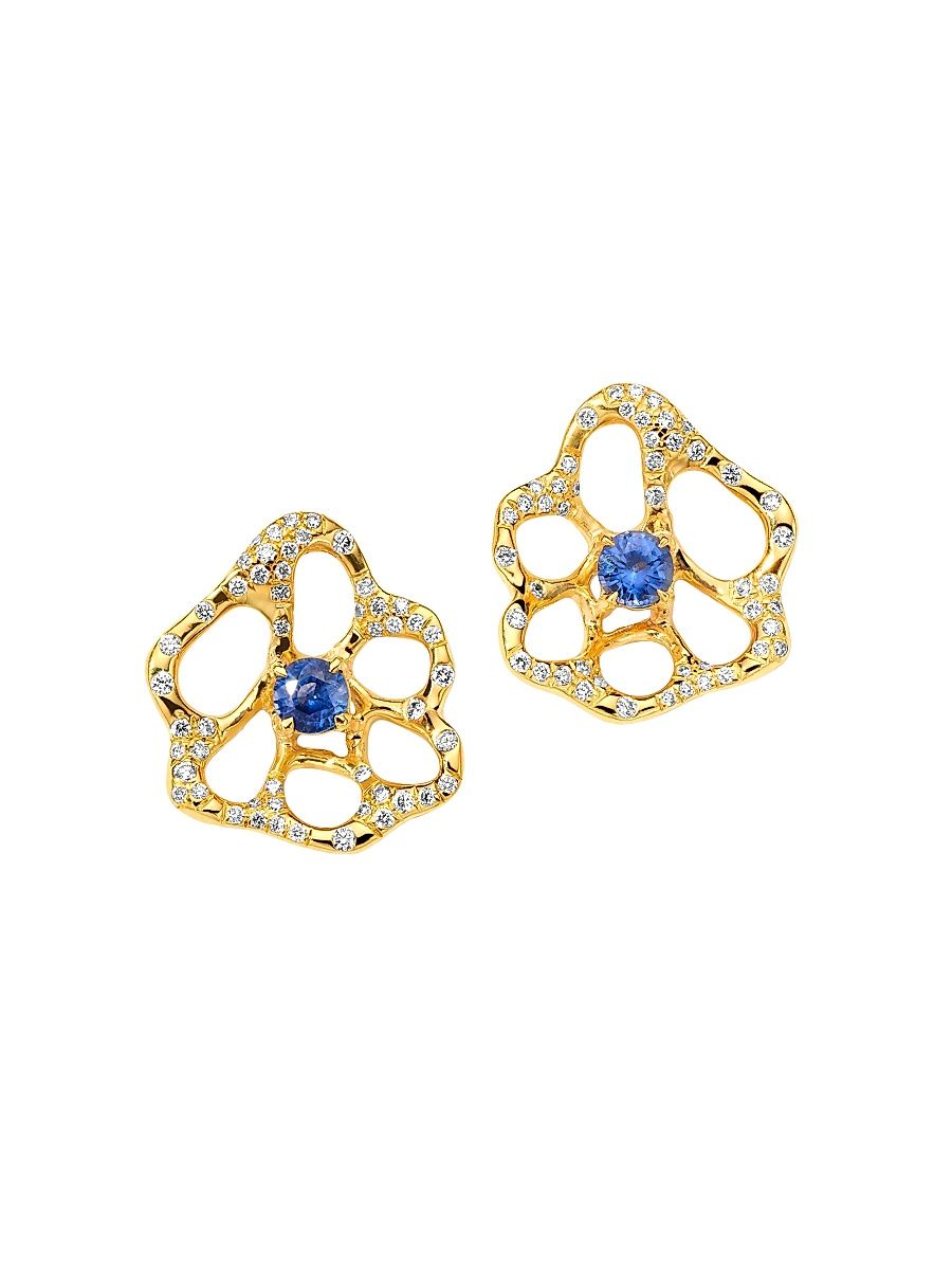 Women's Stardust 18K Yellow Gold, Blue Sapphire & 0.3 TCW Diamond Stud Earrings - Yellow Gold