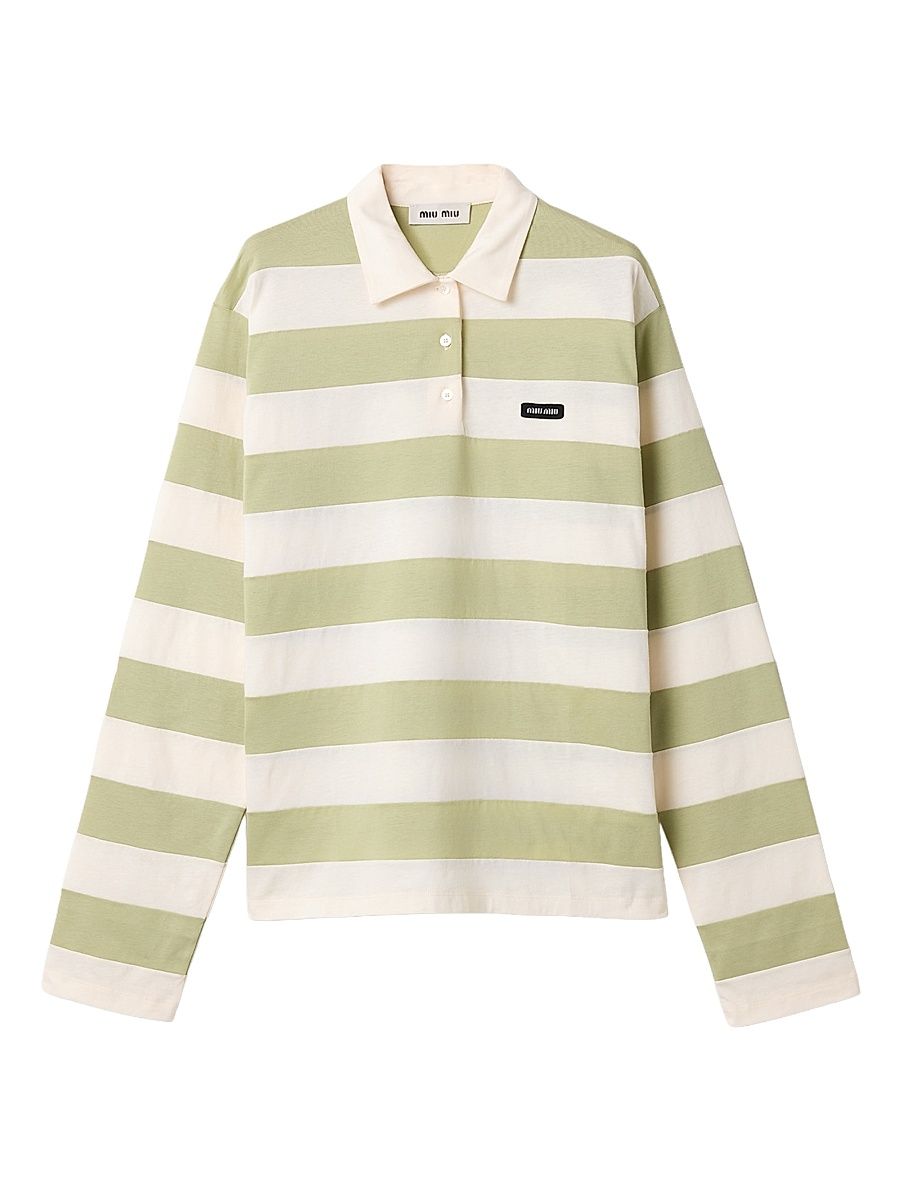 Women's Striped Jersey Polo Shirt - Size Large