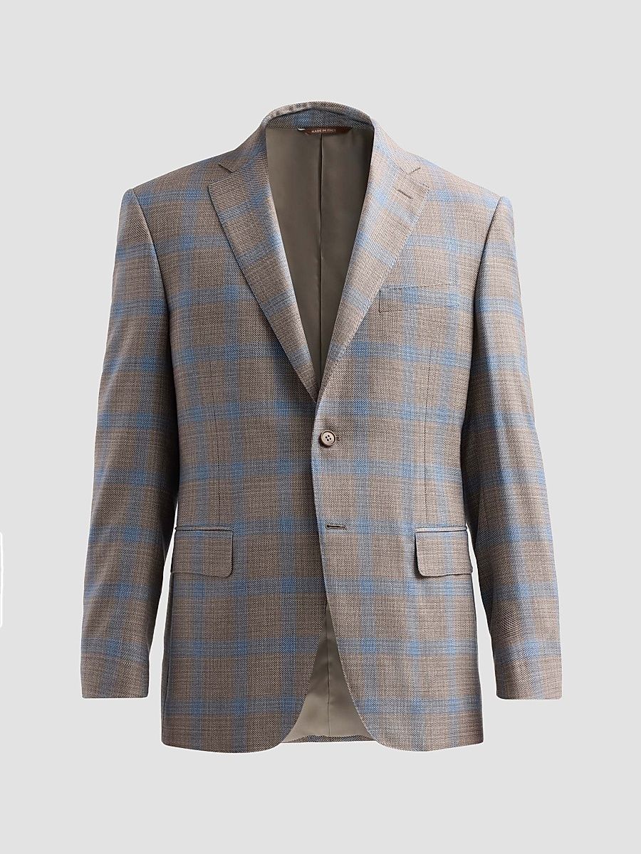 Men's Plaid Wool Sport Coat - Tan - Size 46