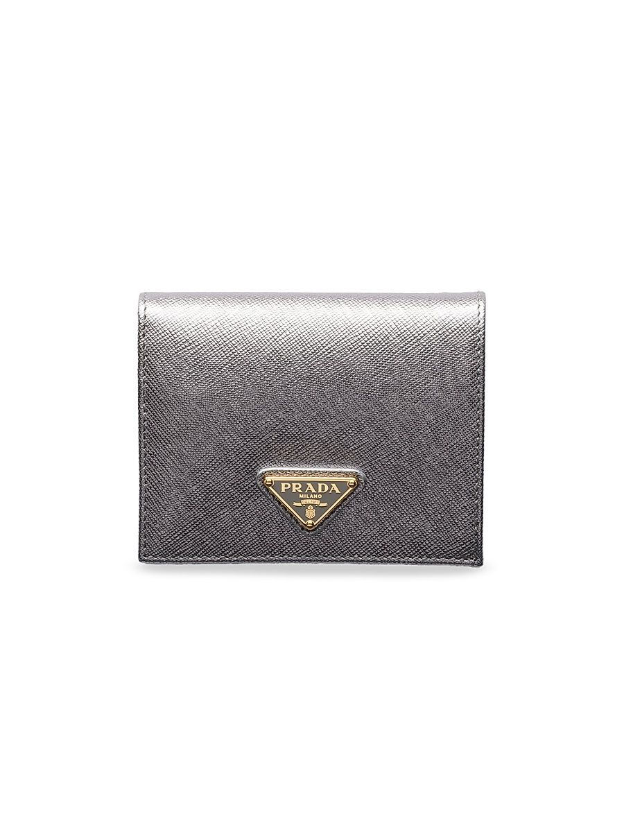 Women's Small Saffiano Leather Wallet - Silver