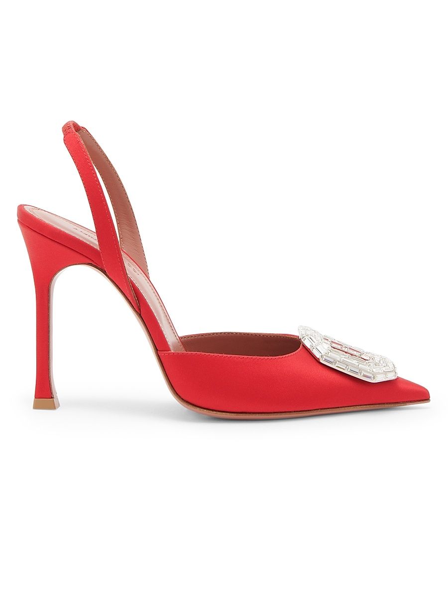 Women's Camelia105MM Crystal-Embellished Silk Slingback Pumps - Satin Red - Size 6.5