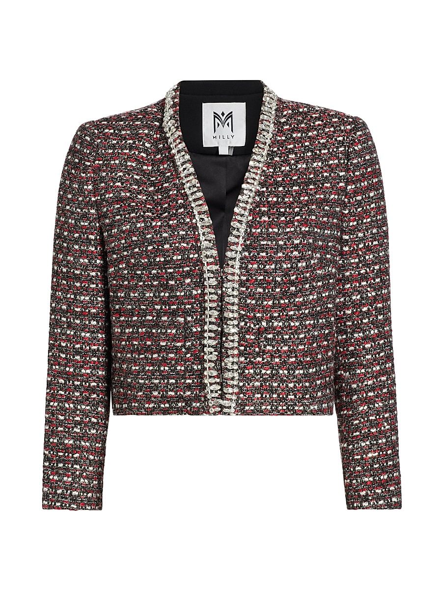 Women's Amaya Tweed Crystal-Trim Jacket - Scarlet Multi - Size Medium