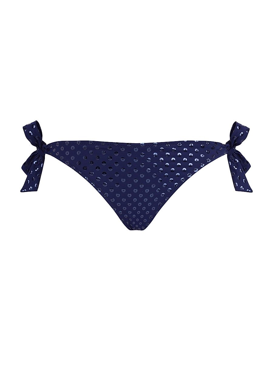 Women's Flamme Relief Glitter Stretch Jersey Side-Tie Bikini Bottom - Blue Marine Navy - Size XL