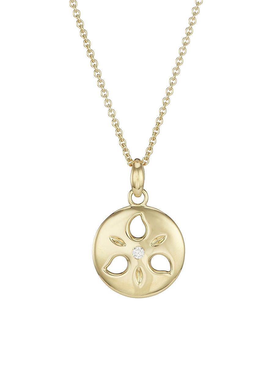 Women's 18K Yellow Gold & Diamond Small Sand Dollar Pendant Necklace - Yellow Gold