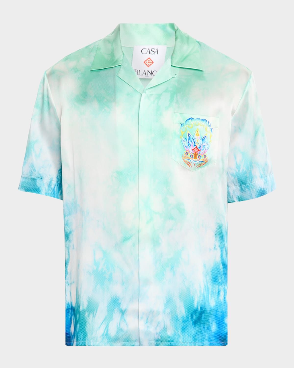 Men & apos;s Silk Surf Lotus Tie-Dye Short-Sleeve Shirt