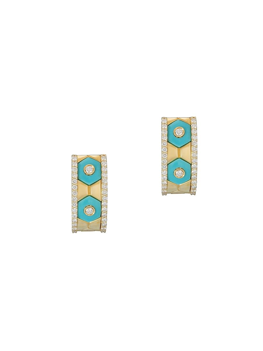 Women's Baia 18K Yellow Gold, Turquoise & 1 TCW Diamond Huggie Hoop Earrings - Yellow Gold