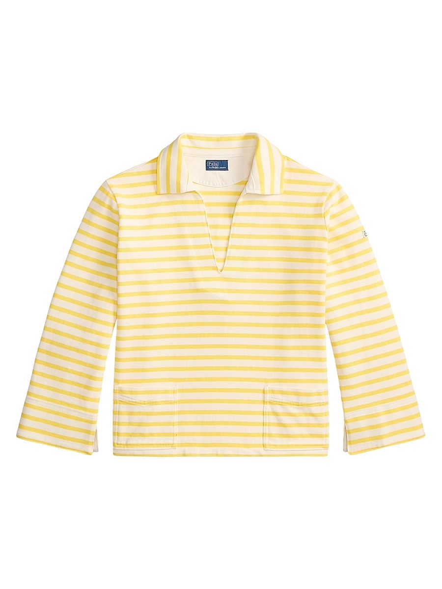 Women's Striped Cotton Jersey Polo Shirt - Sunfish Yellow Deckwash White - Size XS