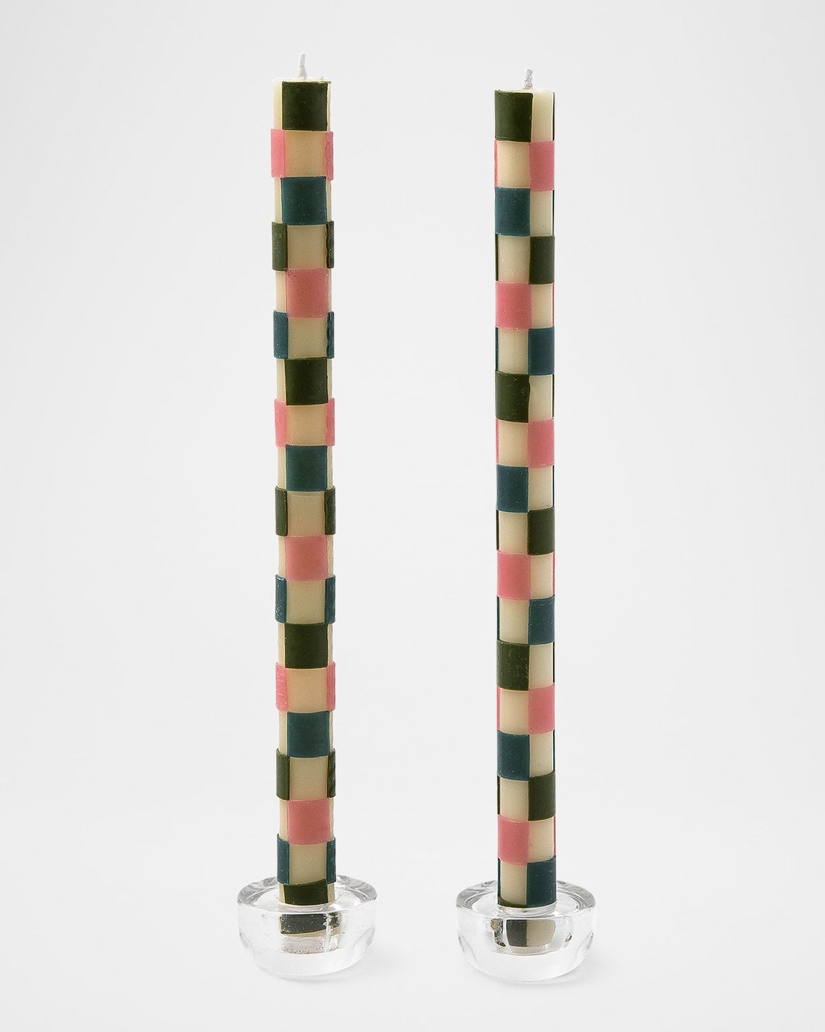 Pastel Check Dinner Candles, Set of 2