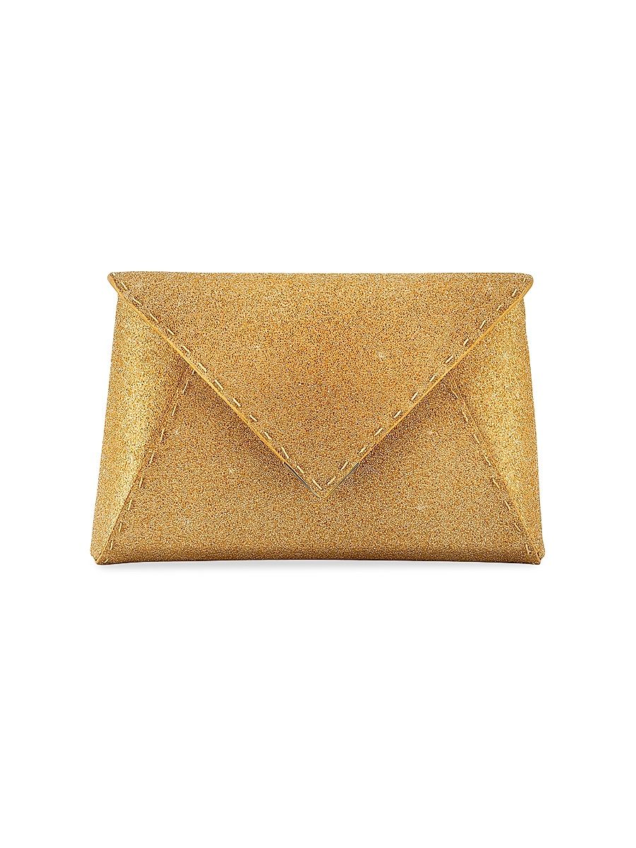 Women's Lee Pouchet Clutch Small Swarovski Sand Crystal with Gold Hardware - Golden Twinkle