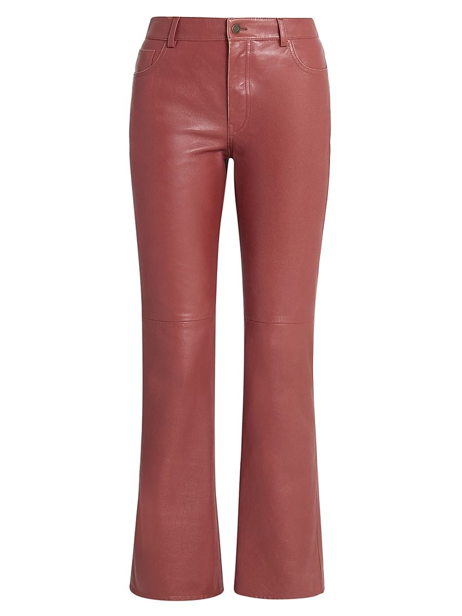 Women's Mid-Rise Leather Flare Pants - Tawny Red - Size 2