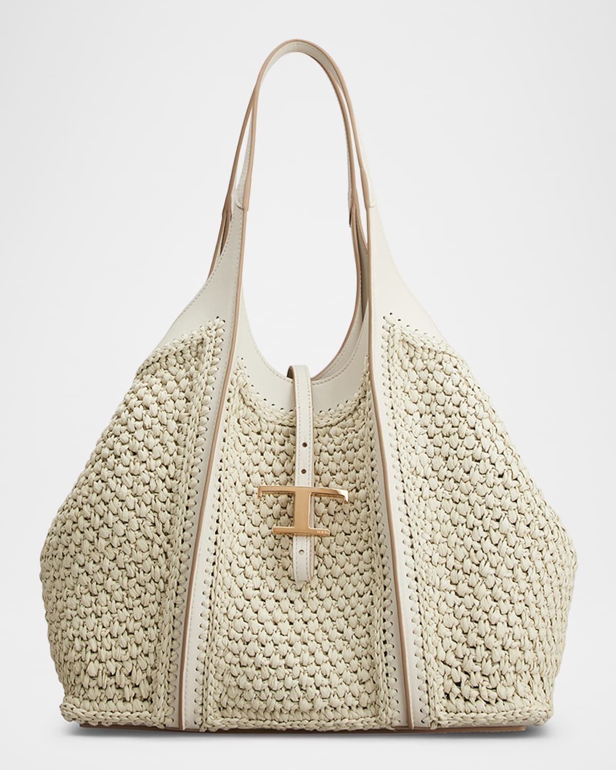 Medium Raffia T Timeless Tote Shopping Bag
