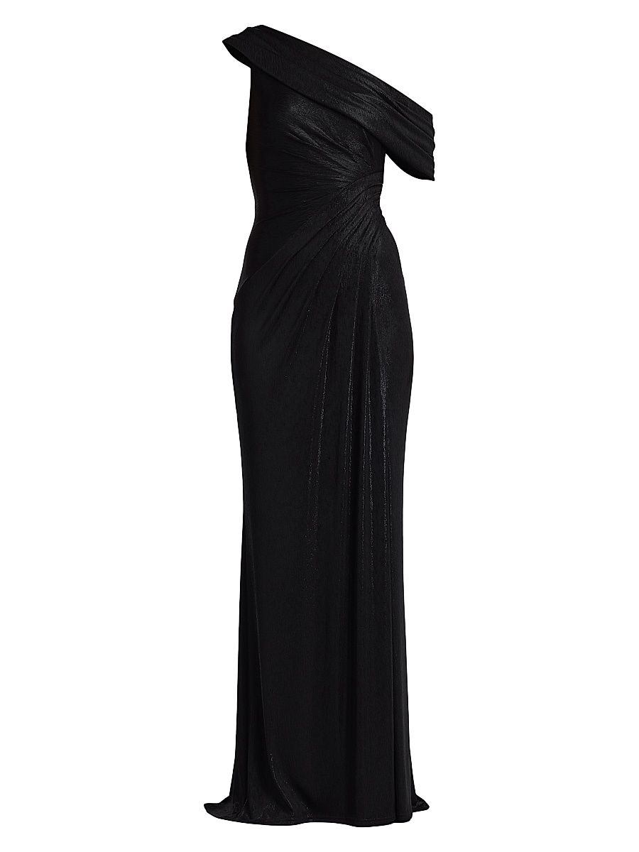 Women's Metallic Jersey Off-the-Shoulder Column Gown - Black - Size XXS