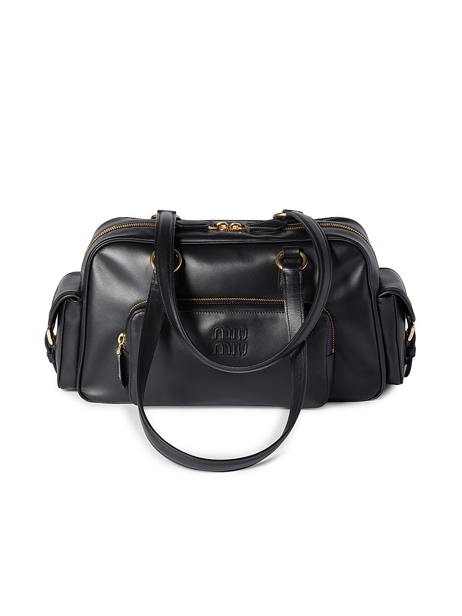 Women's Pocket Nappa Leather Shoulder Bag - Black
