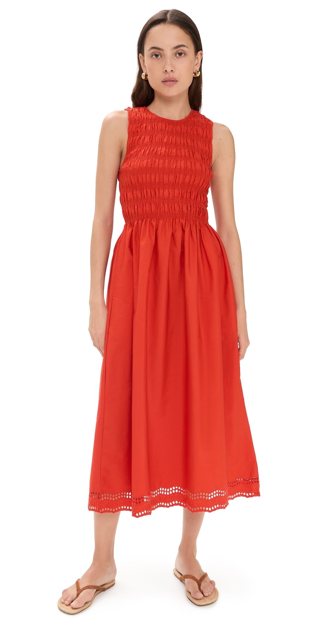 Madewell The Embroidered Melody Smocked Midi Dress Wild Poppy L