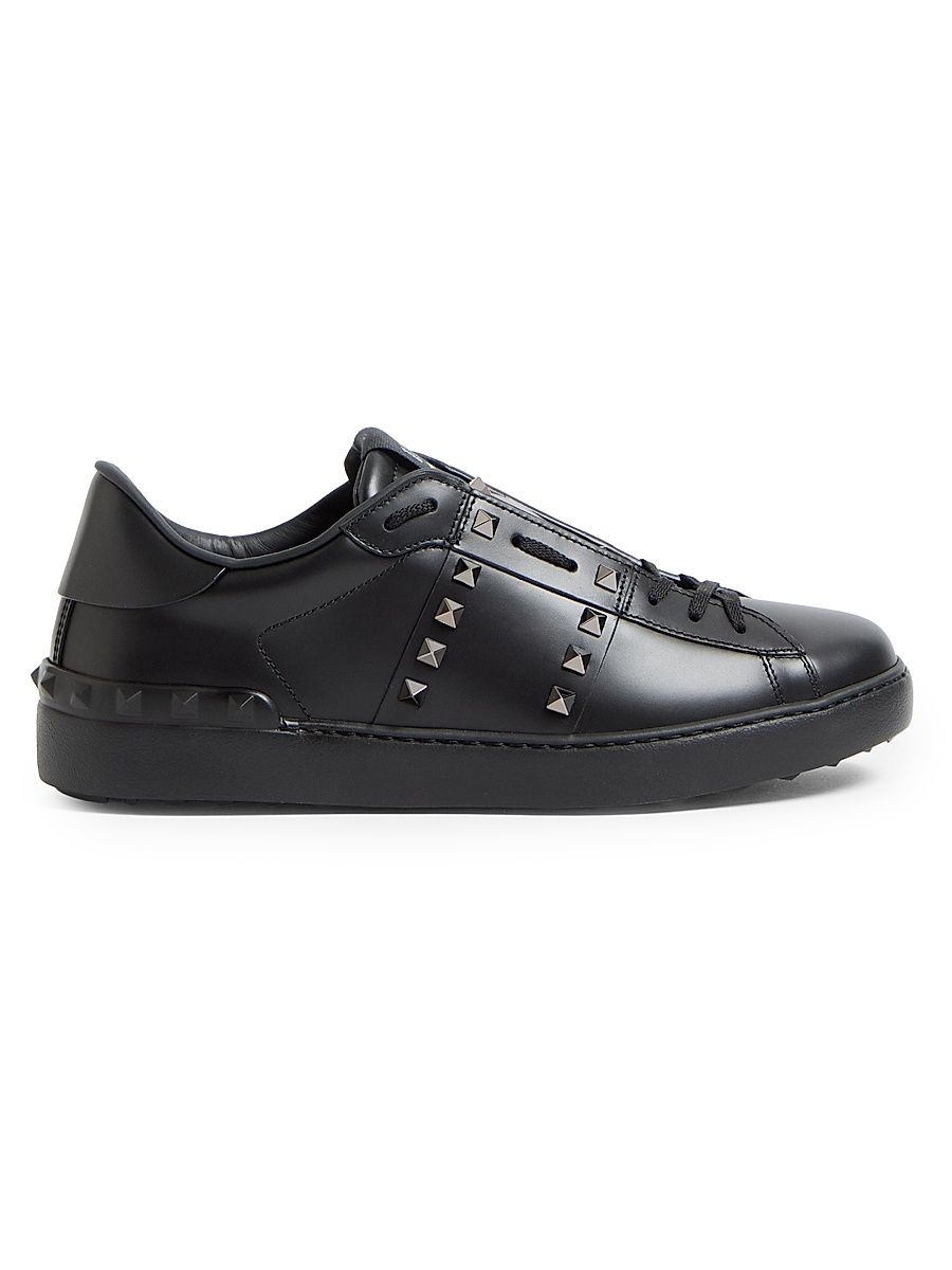 Men's Rockstud Untitled Sneakers in Calfskin Leather - Black - Size 13