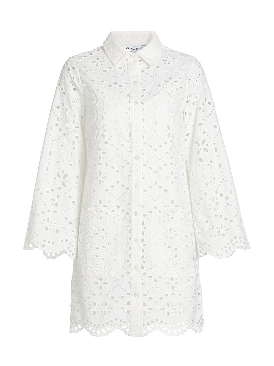 Women's Sumatra Eyelet Cotton Mini Shirtdress - Off White - Size 4