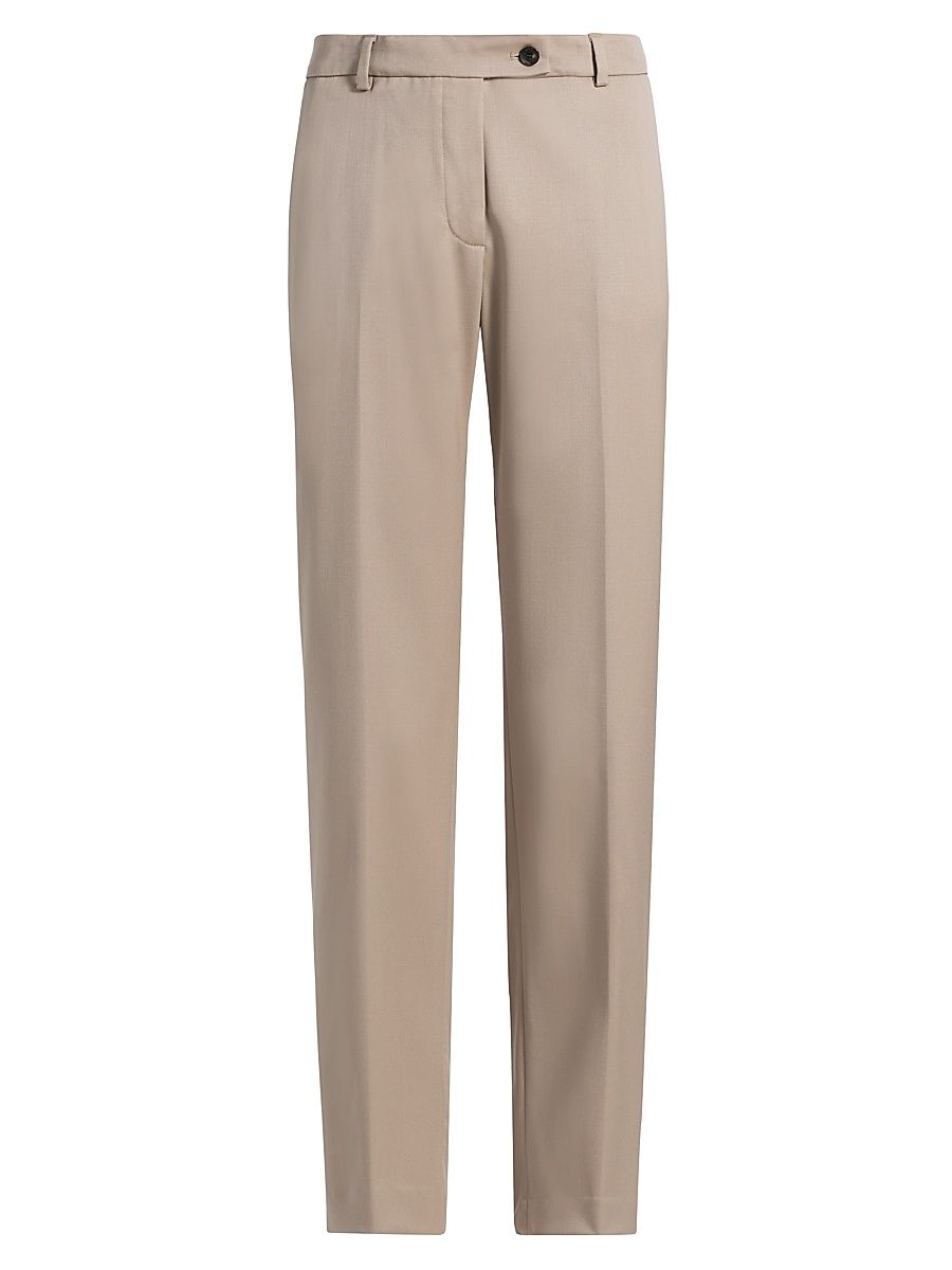 Women's Stretch Wool Straight Trousers - Taupe - Size 10